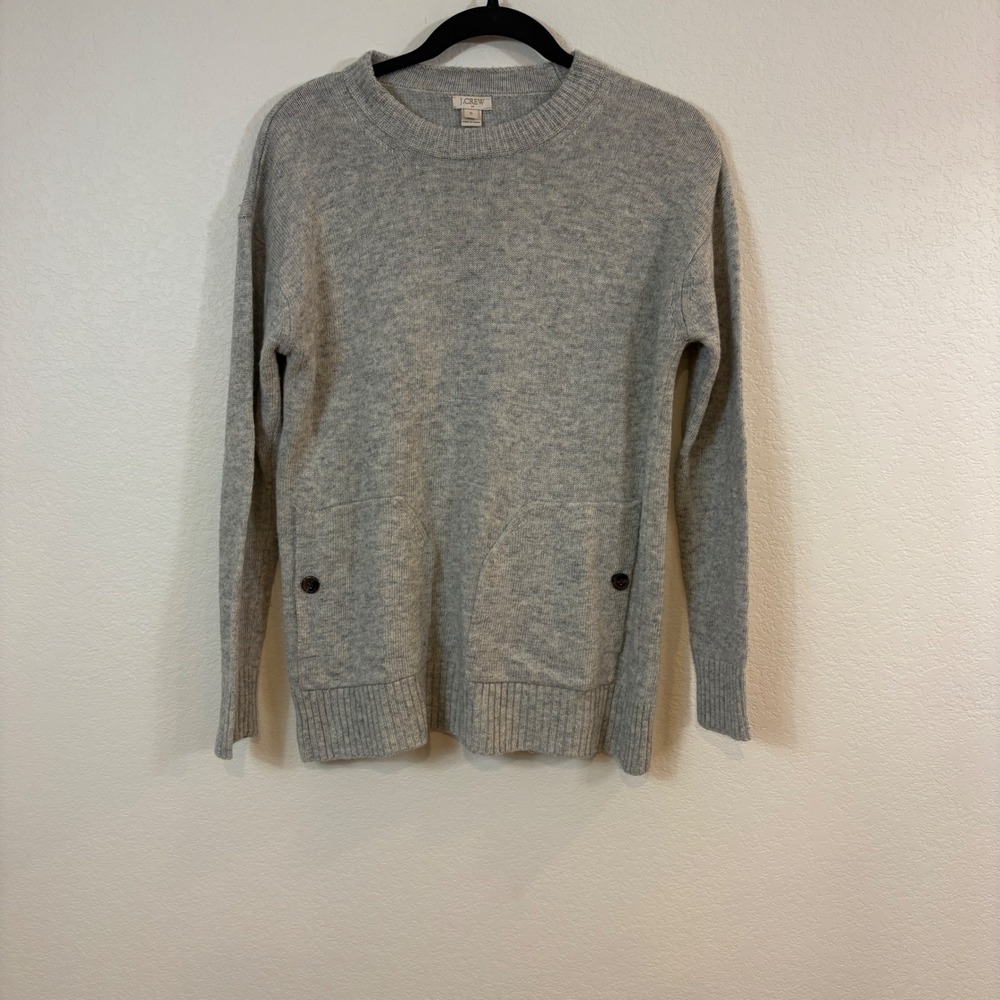 J.Crew Sweater Women S Gray Merino Wool Blend Button Pocket Oversized Minimalist